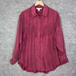 Vintage M.J. Carroll 100% Silk Fringe Shirt Womens Size M‎ Western 80s